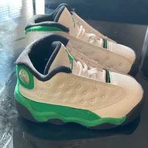 Green, Black, and White Jordan 13s